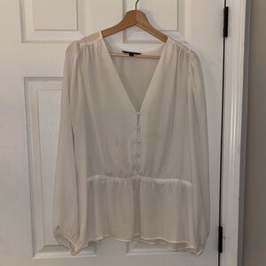 Banana Republic Cream V-Neck Sheer Button Front Peplum Blouse XL